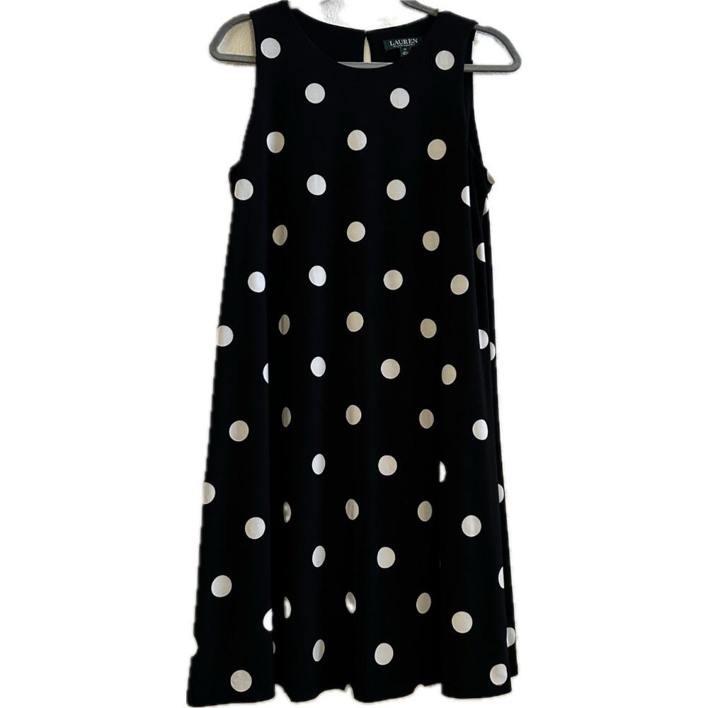 Lauren Ralph Lauren Black White Polka Dot Sleeveless Dress Size 12